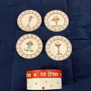 Manual Woodworkers & Weavers, Inc. 4 4 1/2” Ice Cream Motif Ceramic Mini Plates